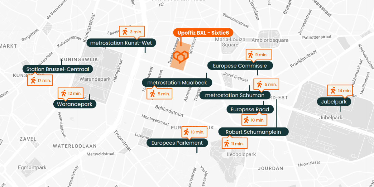 Kaart Brussel - ligging Upoffiz BXL - Sixtie6 in de Wetstraat
