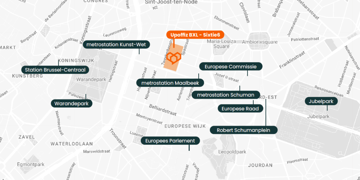 Kaart Brussel - ligging Upoffiz BXL - Sixtie6 in de Wetstraat