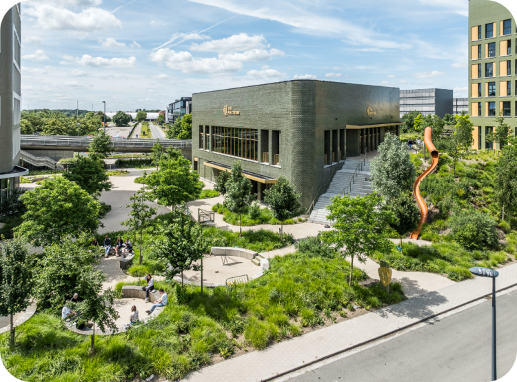 Groene en biodiverse buitenruimtes bij projecten van Upgrade Estate.