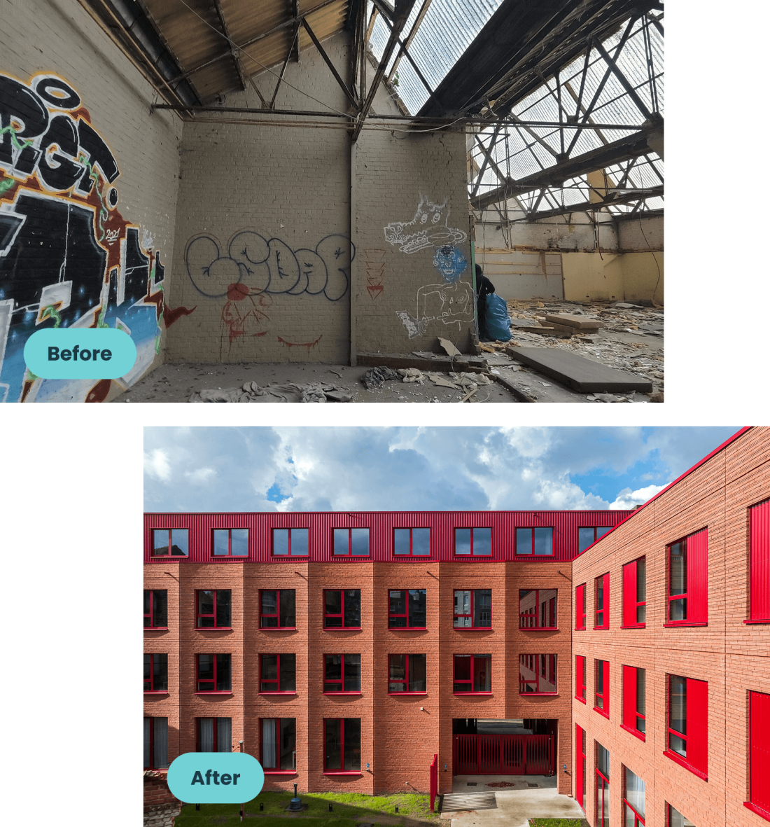 Before and after photos of Field Upkot, a student residence renovated by Upgrade Estate.